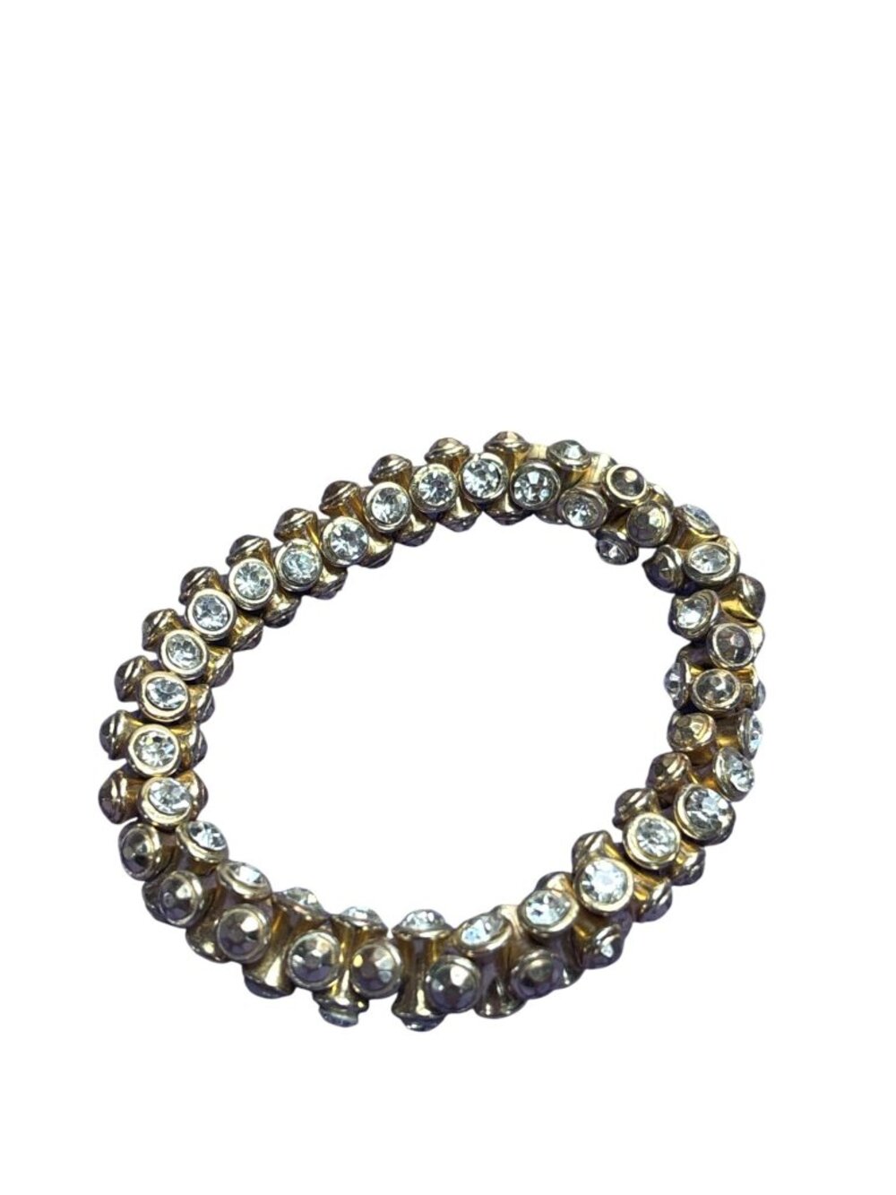 Goldtone Clear Rhinestone Stretchy Bracelet Unstretched Some Metal Wear